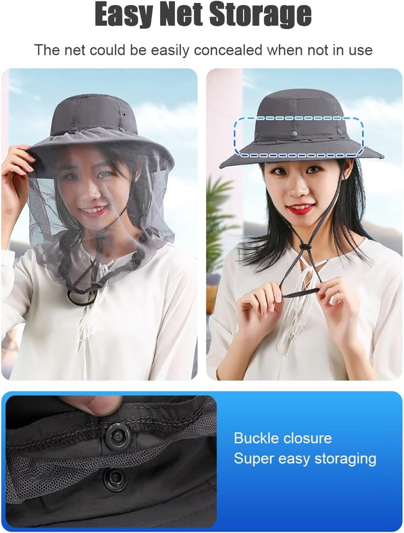 Zhula Mosquito Sun Hat with Net, Concealable Mesh, Drawstring Adjustable Skirt and Wind Cord, for Fishing Beekeeping Gardening - Image 3